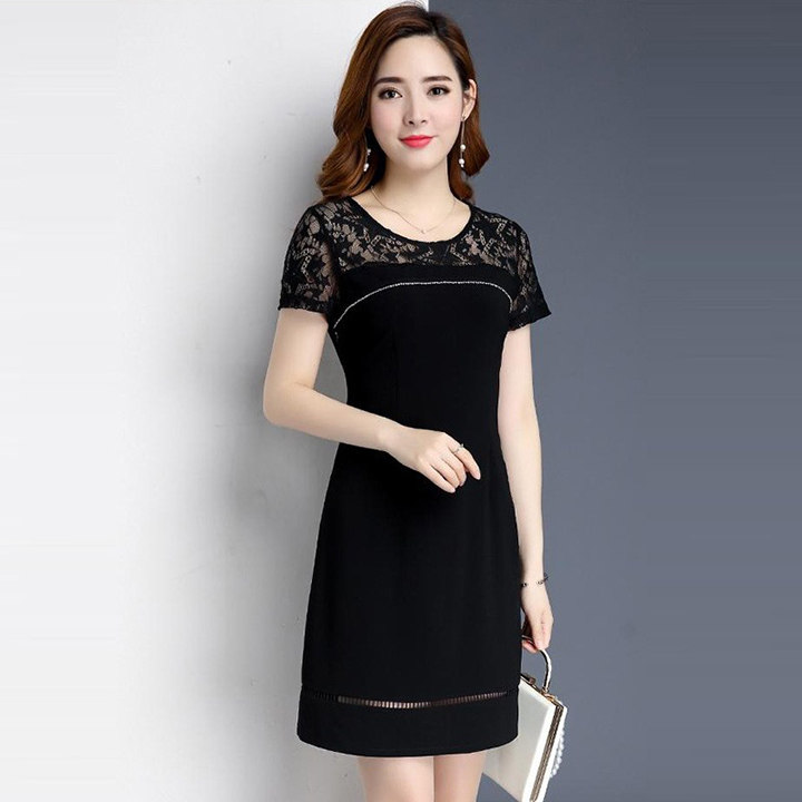 [HCM]Đầm Suông Nữ Phối Ren Thanh Lịch