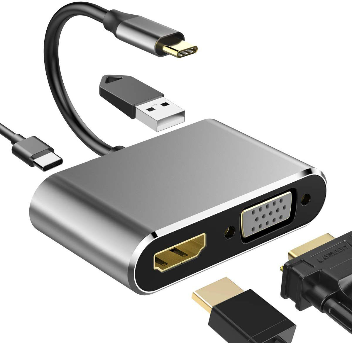 Cáp chuyển đổi USB Type C to HDMI + VGA + USB 3.0 + USB C 4in1 dùng cho Macbook, Samsung DEX