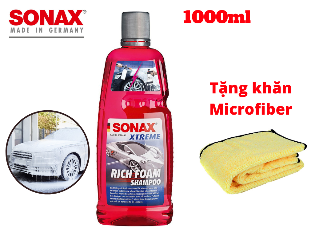 [HCM]Nước Rửa Xe Siêu Bọt Sonax Xtreme Rich Foam Shampoo 248300 - 1L Tặng Khăn Microfiber