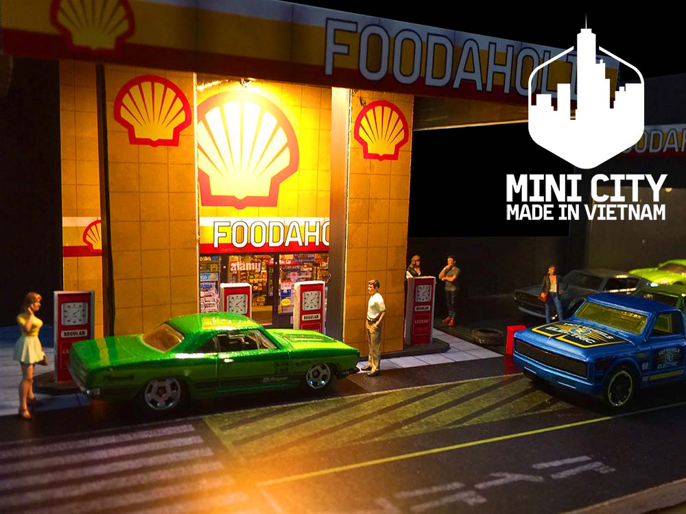 Mô hình cây xăng và showroom 1/64