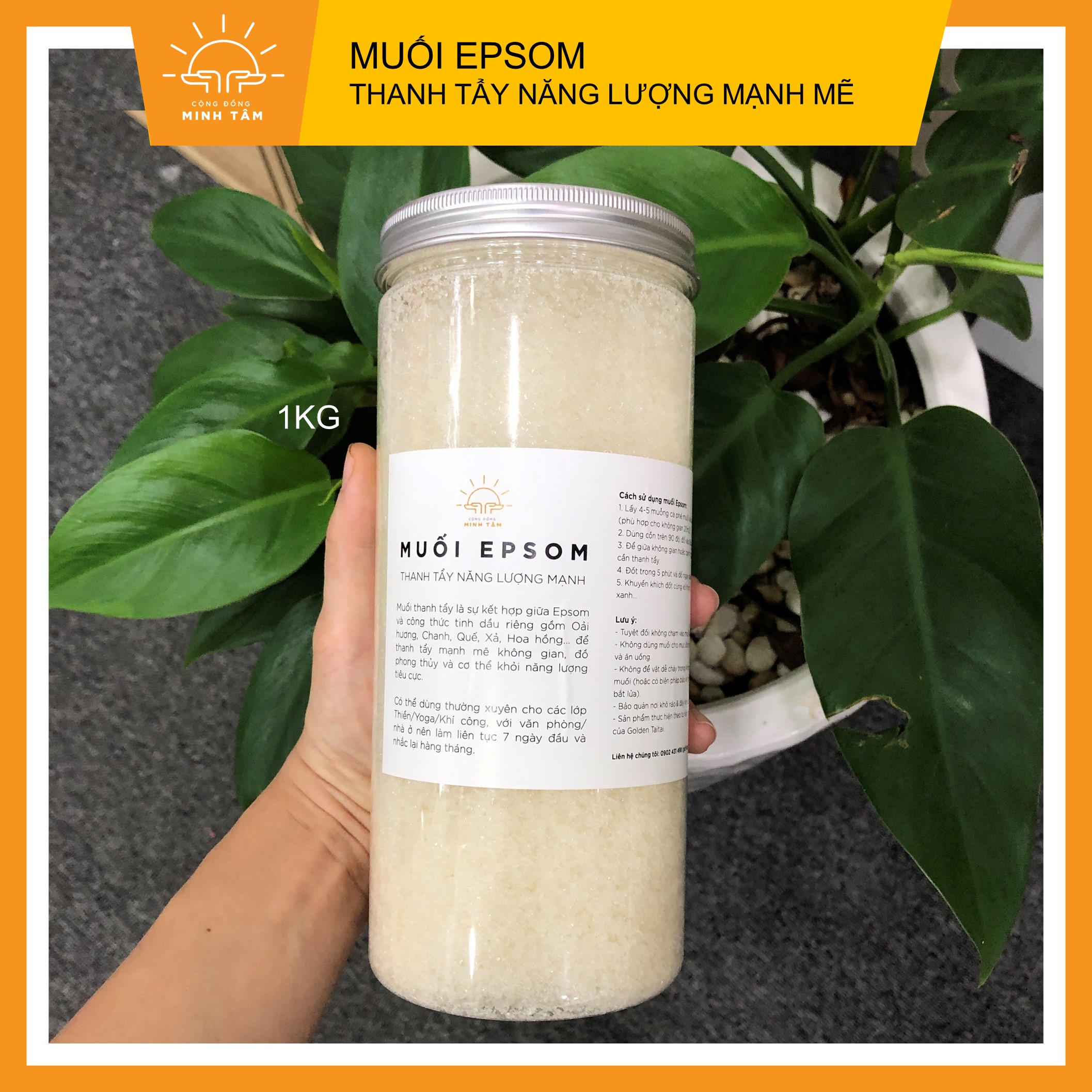 Muối epsom thanh tẩy năng lượng - hũ 1kg | cộng đồng minh tâm