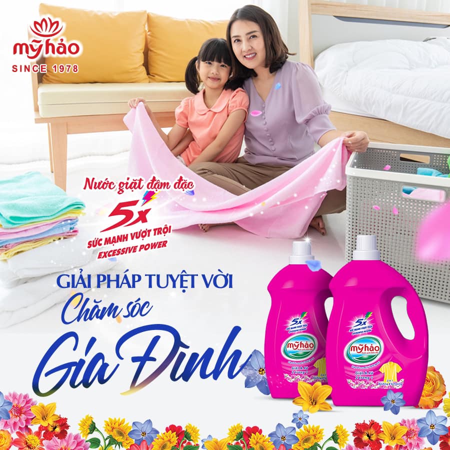 Nước Giặt Hương Nước Hoa Mỹ Hảo | 5X Đậm Đặc Sạch Nhanh, Lưu Hương Cao Cấp | Bình 3.4KG