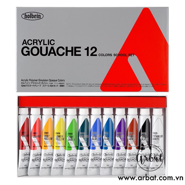 Màu Acrylic Gouache Holbein - School set 12ml