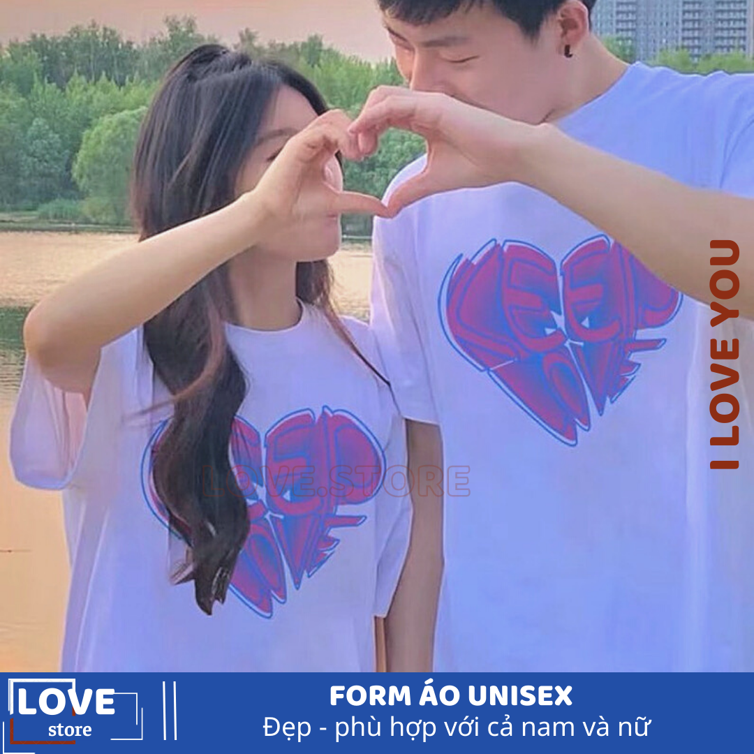 Áo đôi, áo cặp đôi tình yêu, áo cặp in TRÁI TIM màu đẹp, áo cặp đôi người yêu, áo cặp bạn thân, áo thun form rộng tay lỡ