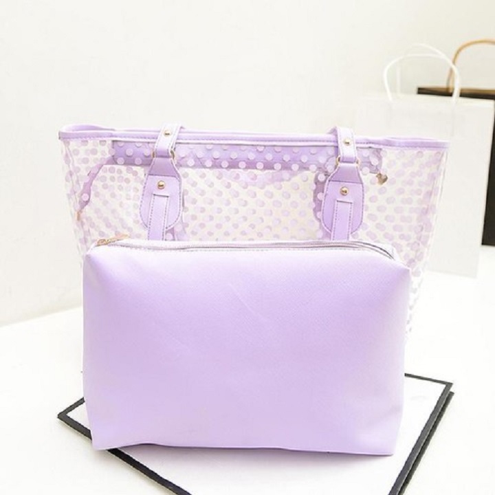 Sét 2 túi xách trong suốt chấm bi thời trang cao cấp