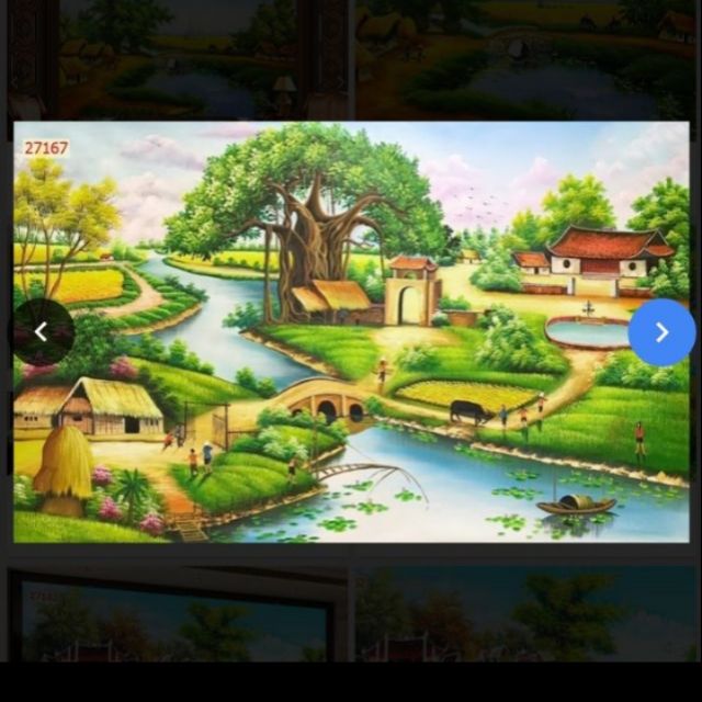 Tranh lụa đồng quê 3D phủ bóng dán trang trí tường