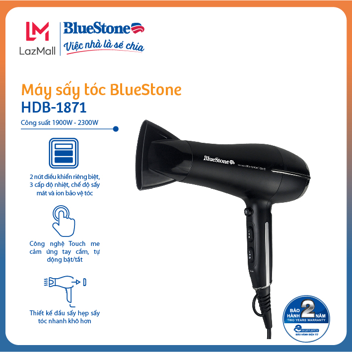 Máy sấy tóc BlueStone HDB-1871 - Công nghệ Touche Me