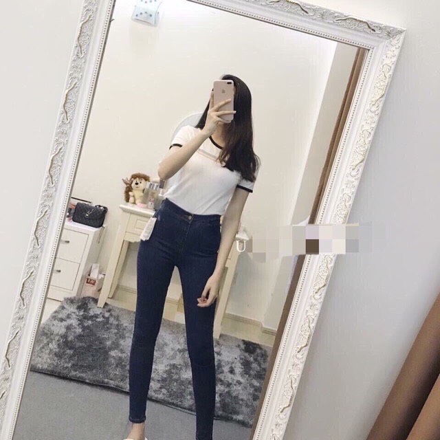 Quần bò trơn ôm cạp cao