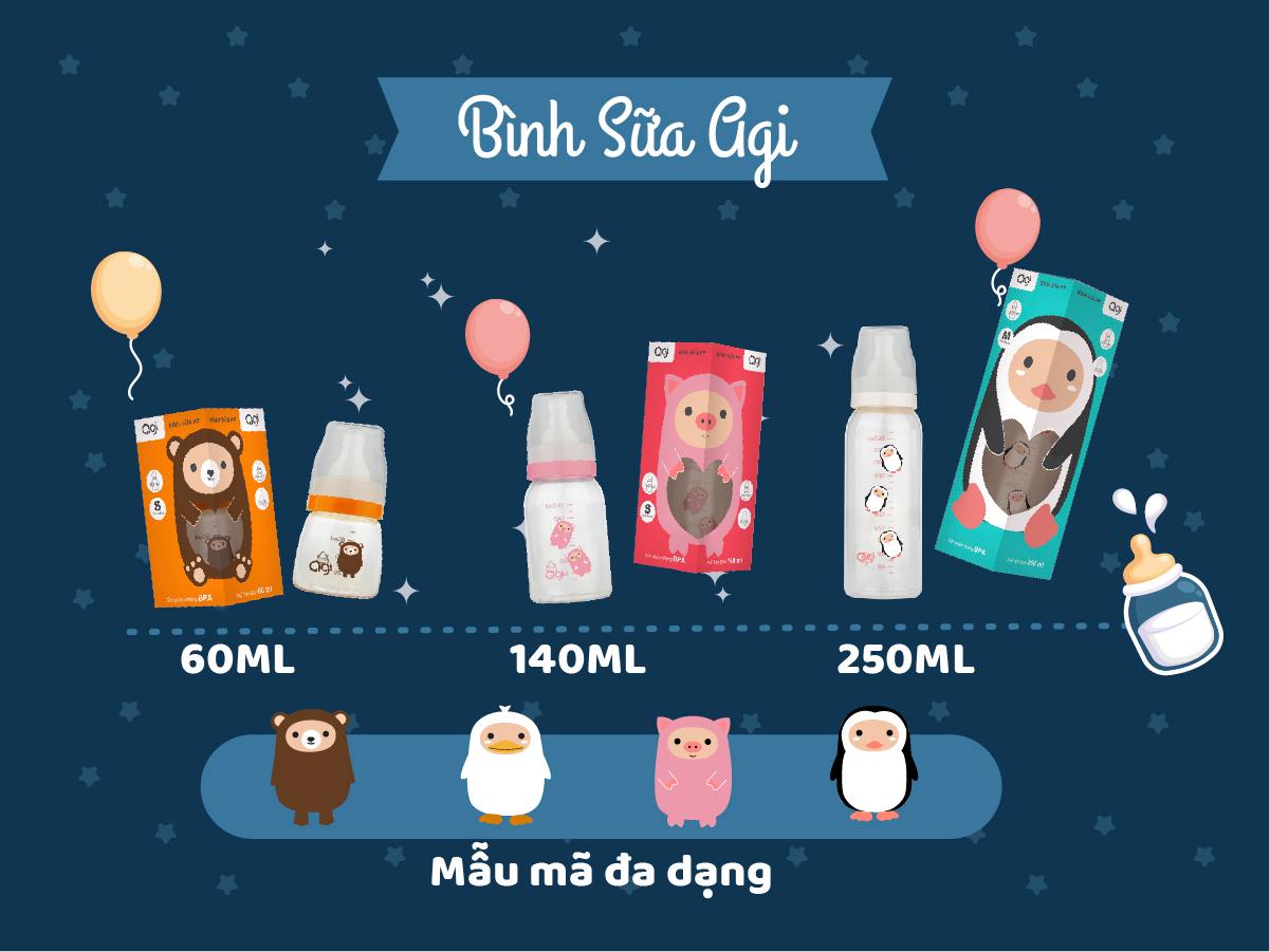 BÌNH SỮA PP AGI 60ml, 140ml, 250ml