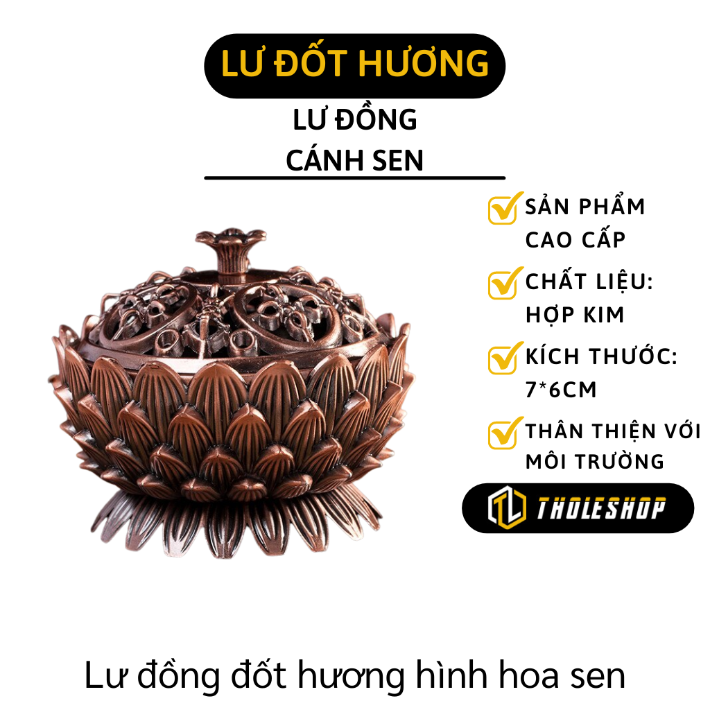 Lư hương cắm nhang - Lư đồng đốt hương hình hoa sen - Lư hương đốt trầm giải tỏa mệt mõi - Đồ thờ cúng bằng đồng tinh tế