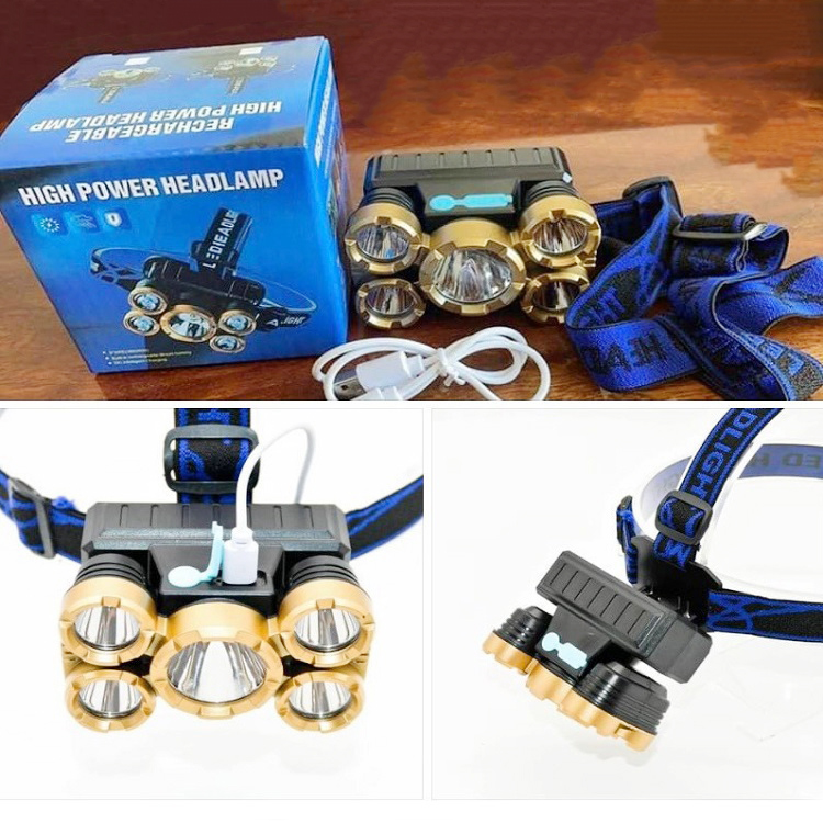 Đèn pin đội đầu 5 bóng siêu sáng tích hợp pin liền siêu tiện lợi