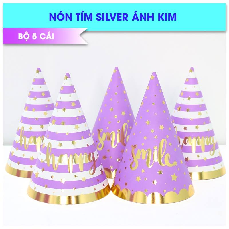 Set 5 mũ giấy sinh nhật (20cm) ép kim