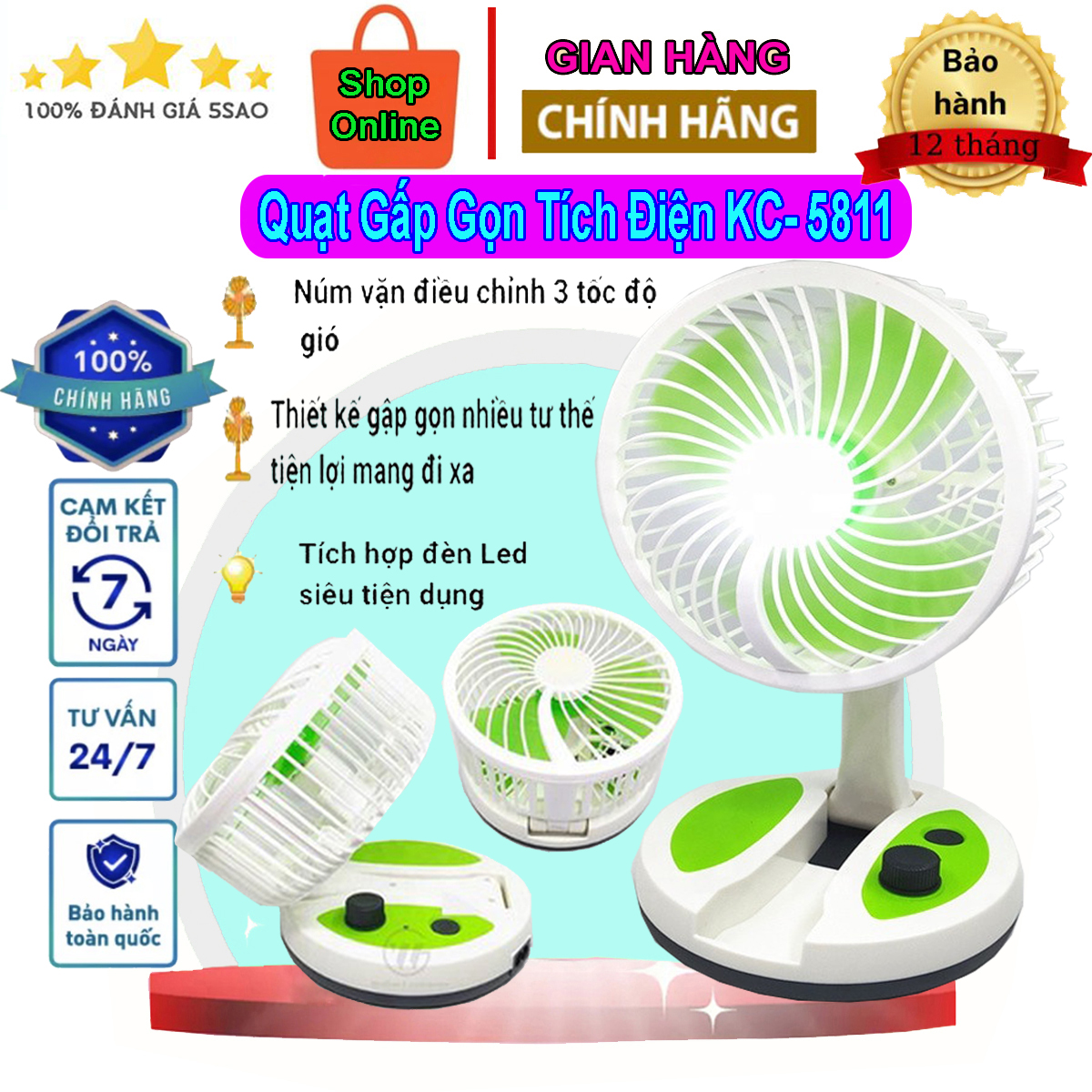Quạt tích điện gấp gọn folding fan kc-5811, quạt tích điện đa năng, dùng pin, có đèn led, sạc điện, dung tích lớn, tích điện tiện lợi, thiết kế đẹp, gấp gọn tiện lợi, quạt tích điện gấp gọn cao cấp, quạt điện mini