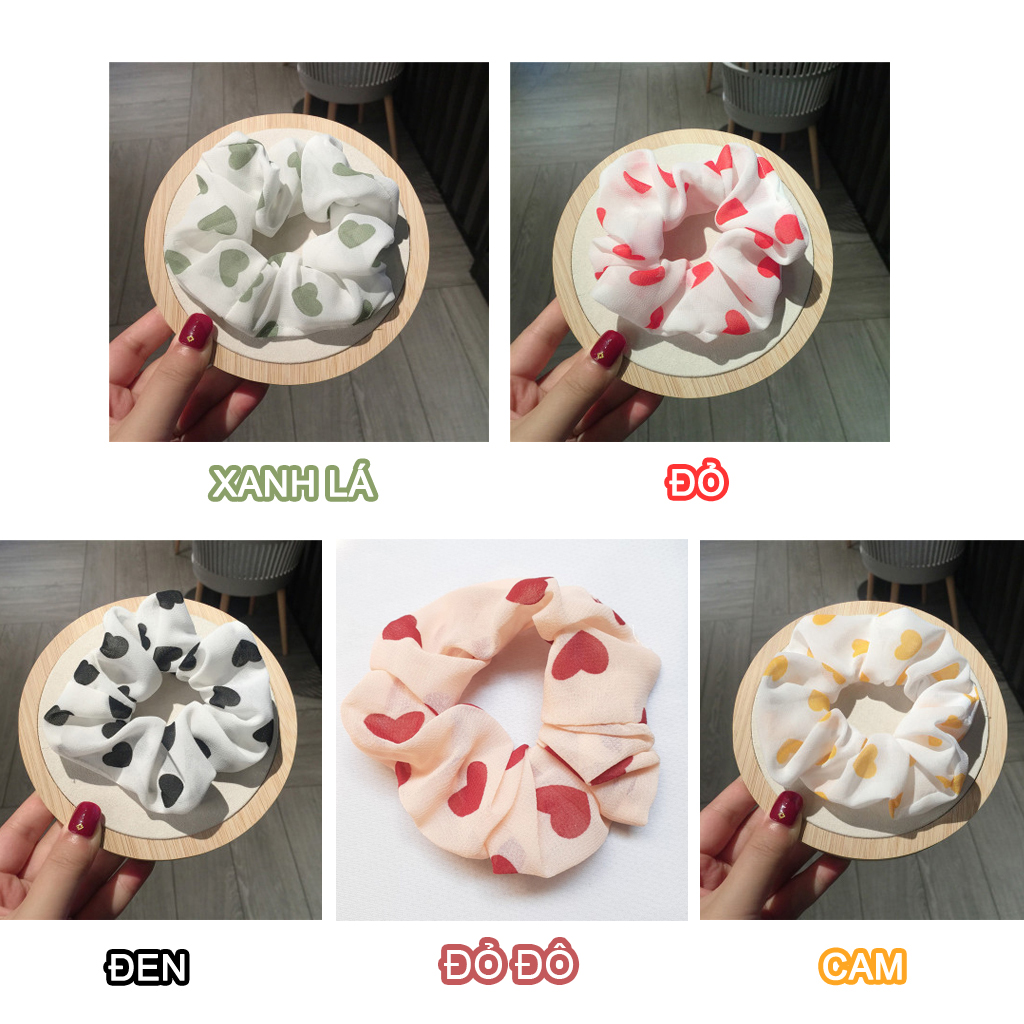 Dây cột tóc vải Scrunchies Trái Tim CT38