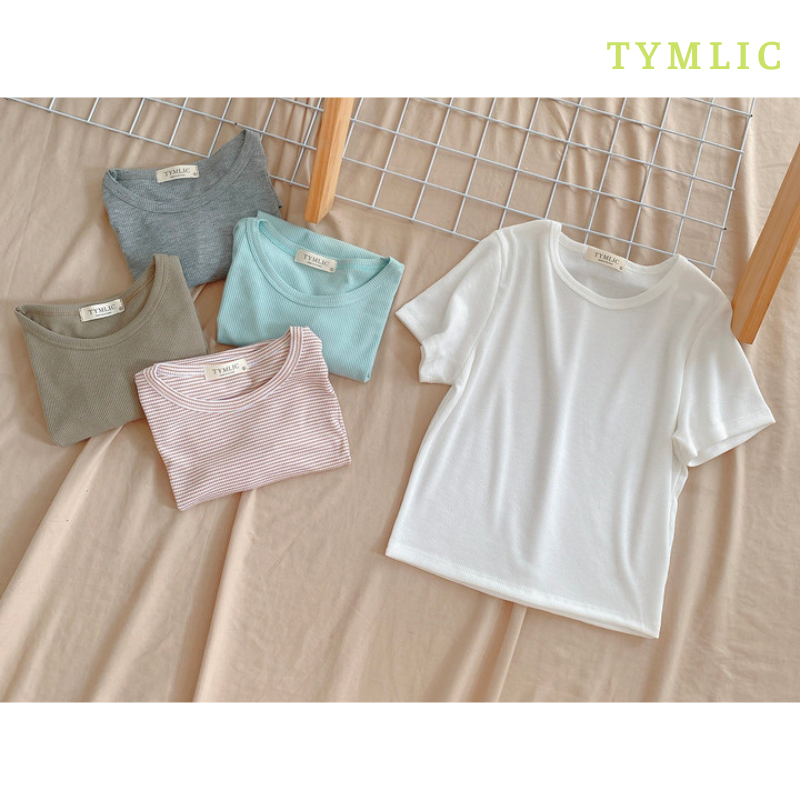 Áo Pull Gân Cổ Tròn Croptop 5 Màu TYMLIC