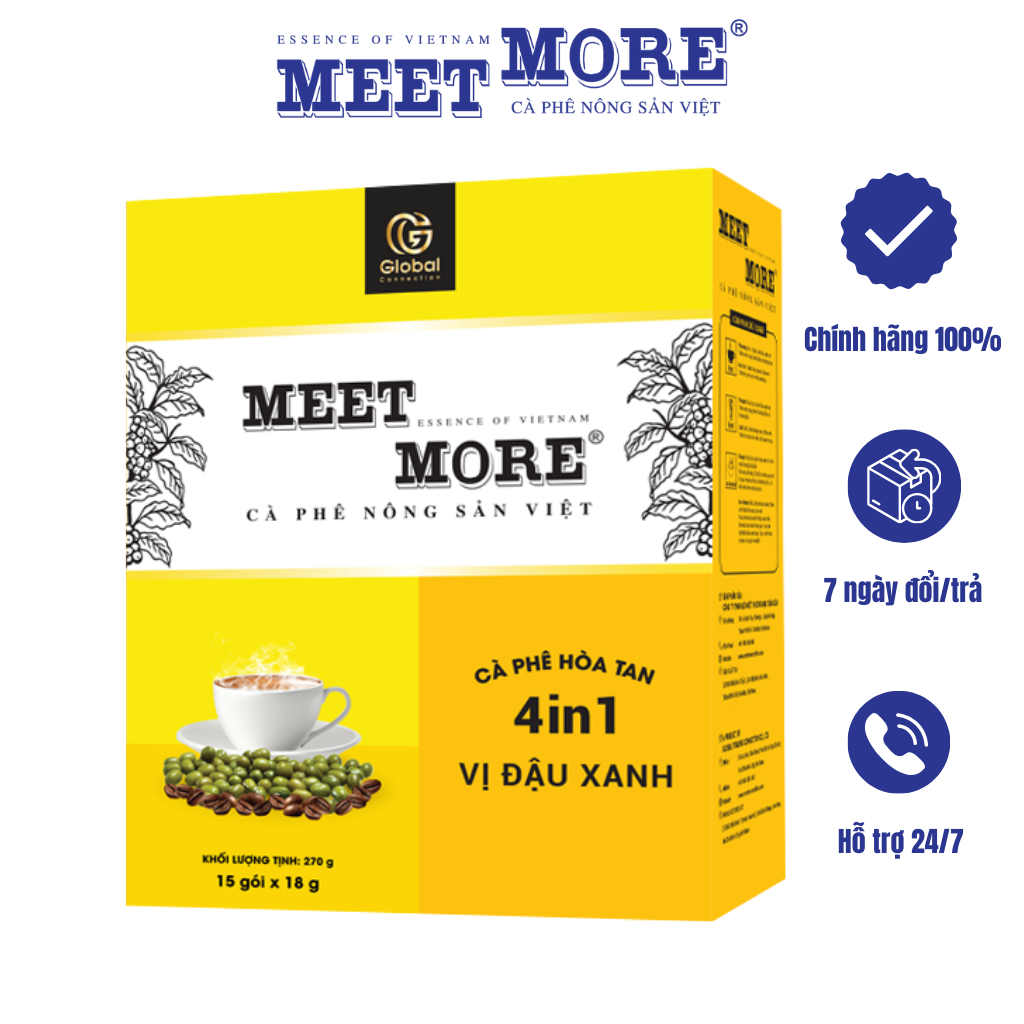 Combo 2 Hộp Cà phê Hòa Tan Dừa Và Đậu Xanh Meet More (15 Gói/18Gram/Hộp) - Cà phê Nông Sản Việt