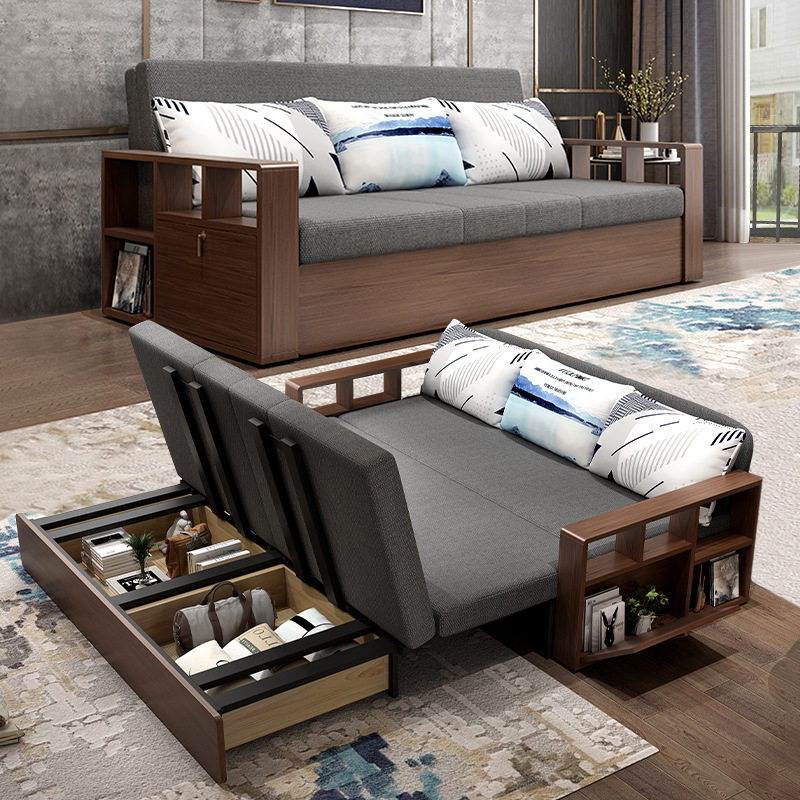 Giường sofa thông minh, ghế sofa đa năng - sofa giường thông minh gấp gọn tay gỗ sang trọng , khung thép thiết kế hiện đại kt 1,46m hoặc- 1,76m x dài 1,95m.