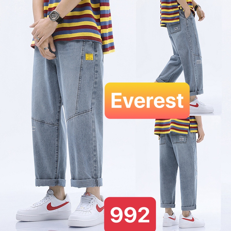 QUẦN BAGGY JEAN NAM CHẤT BÒ ỐNG RỘNG DÀI KIỂU ĐẮP CHỮ XÌ TEEN HÈ HÀN QUỐC HOT TREND DB-992 - EVEREST FASHION