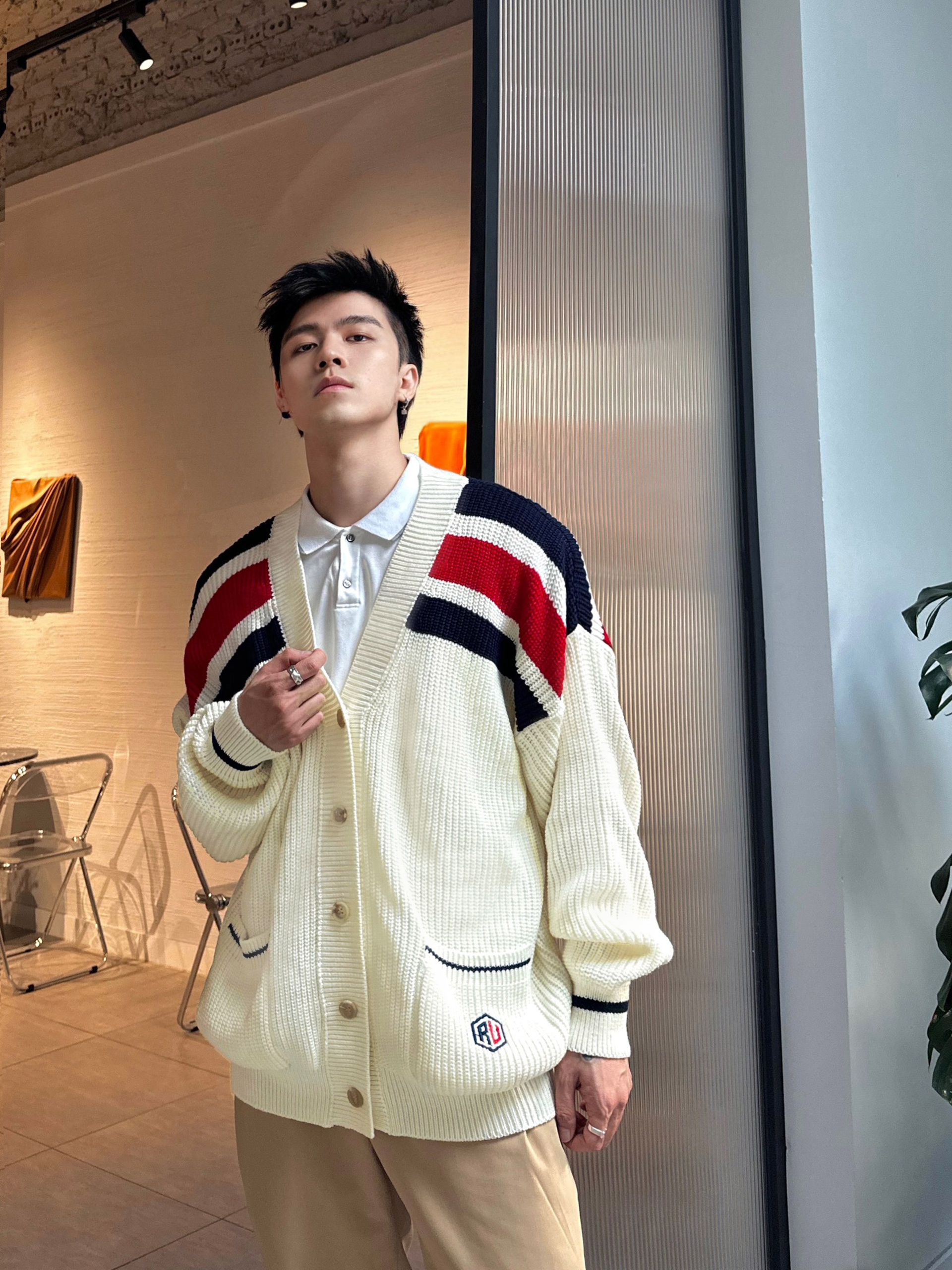 Áo Cardigan len RvR Woozie Navy/ Cream