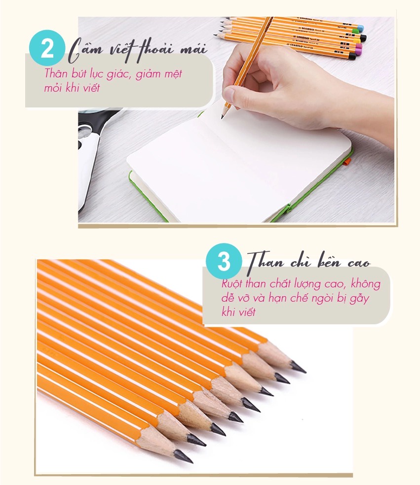 Combo bộ bút chì gỗ STABILO Pencil 2B đầu đen PC88