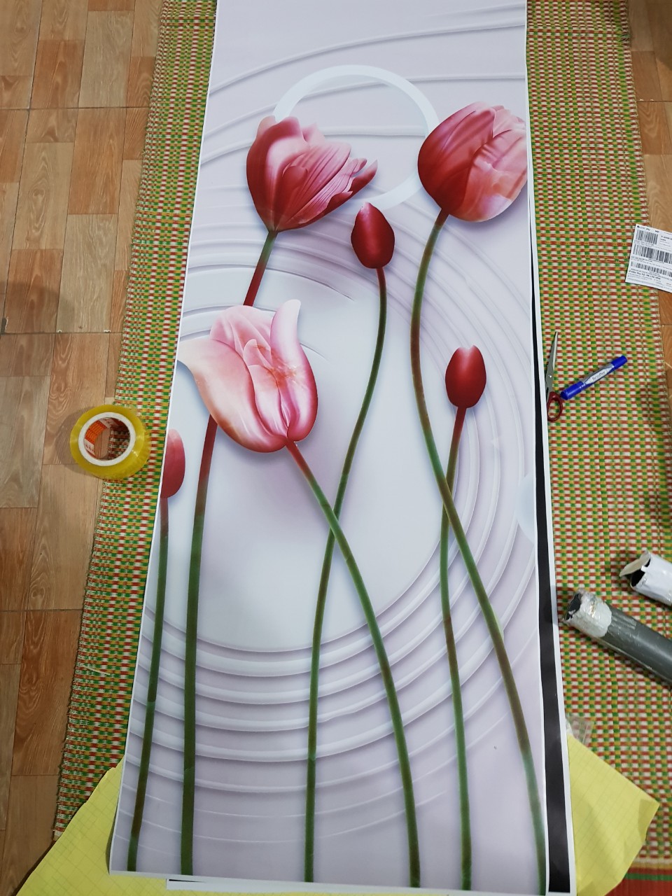 Miếng dán tủ lạnh 3D 2 cánh lớn - miếng dán tủ lạnh side by side - Hoa tulip