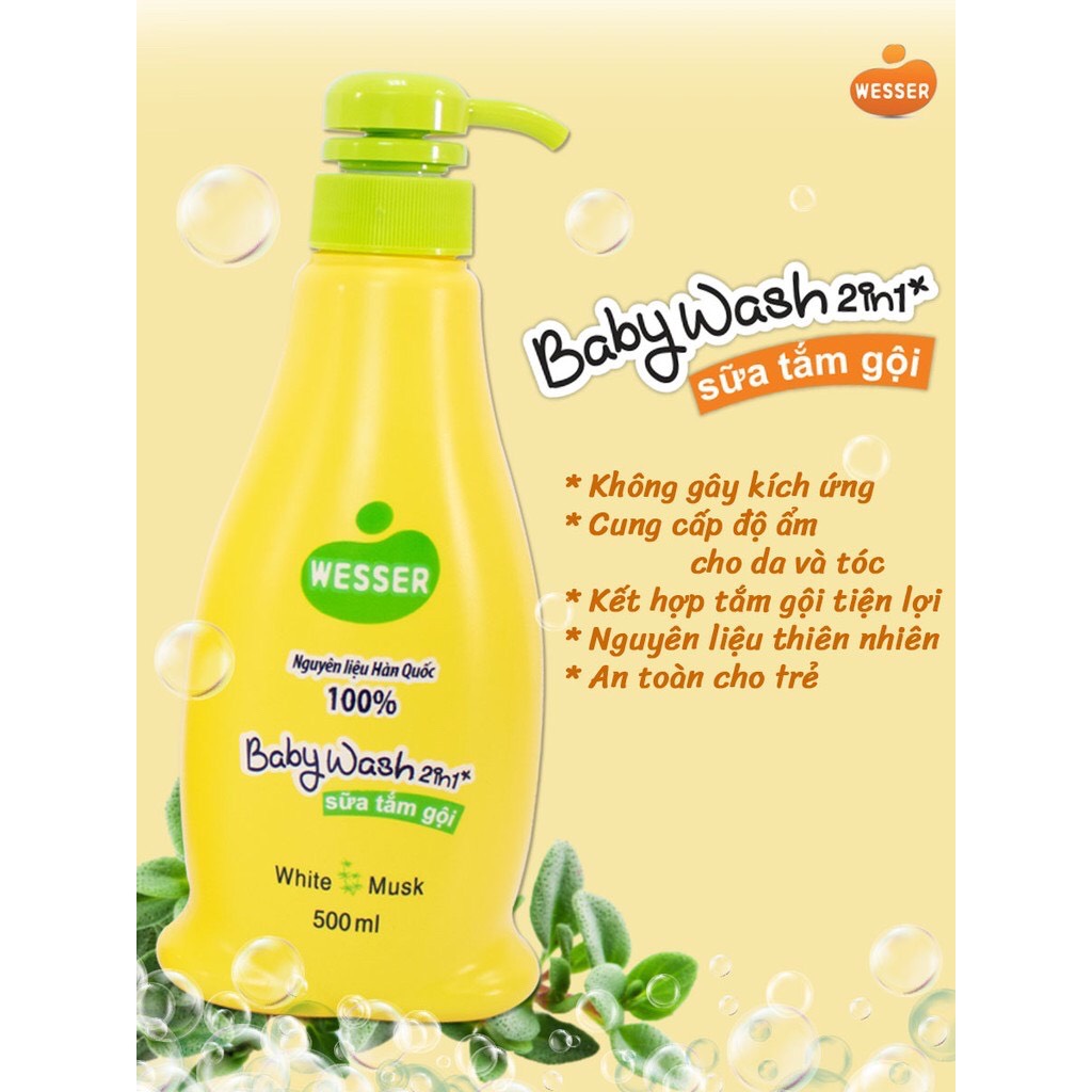 Sữa Tắm Gội Wesser Hàn Quốc 500ml (dầu tắm gội 2in1)