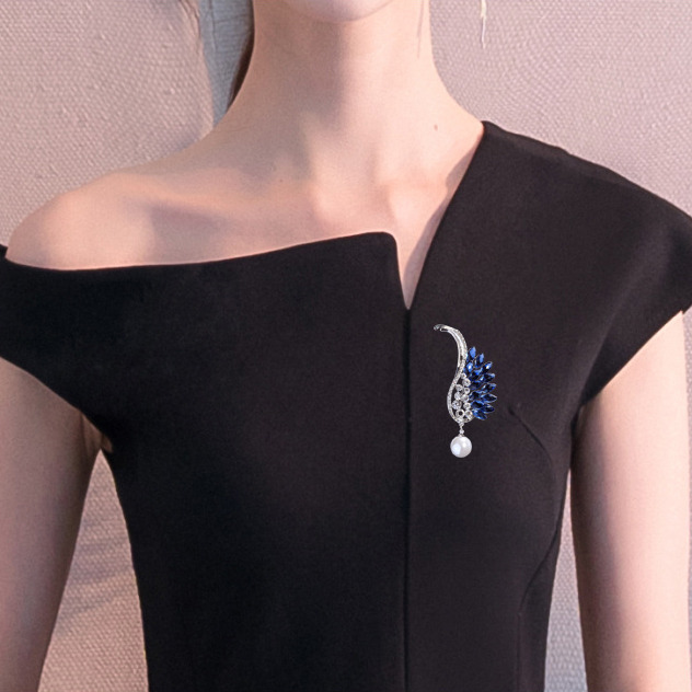 Trâm Cài Áo Nữ Đính Đá Hình Cánh Hạc TCA01 – Màu Xanh