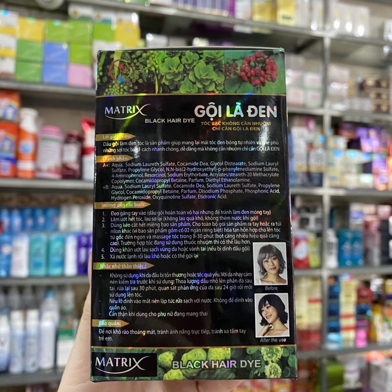 Hộp 10 gói Dầu gội đen tóc MATRIX gội là đen
