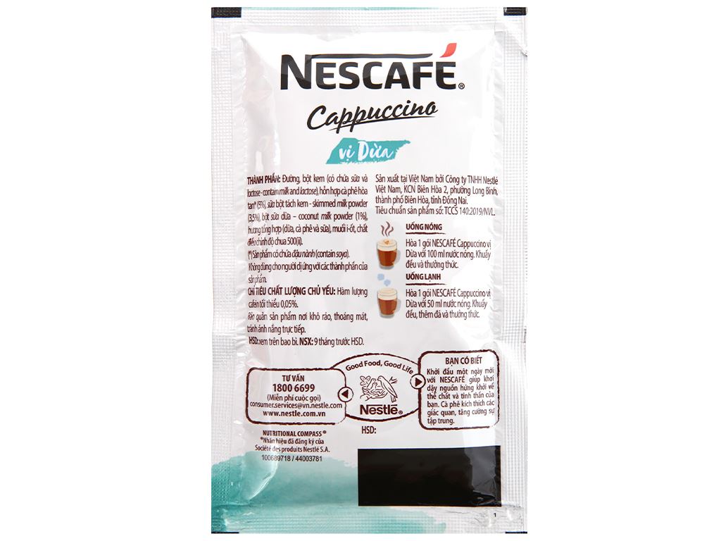 Cà phê hòa tan NESCAFÉ Cappuccino Vị Dừa (Hộp 10 gói x 20g)