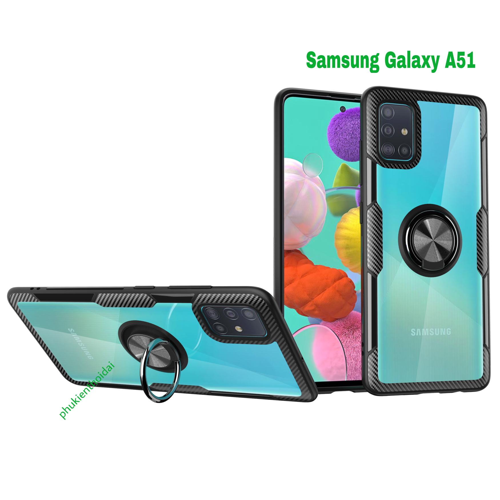 Ốp lưng Samsung Galaxy A51 chống sốc giá đỡ Iring lưng trong viền màu cao cấp