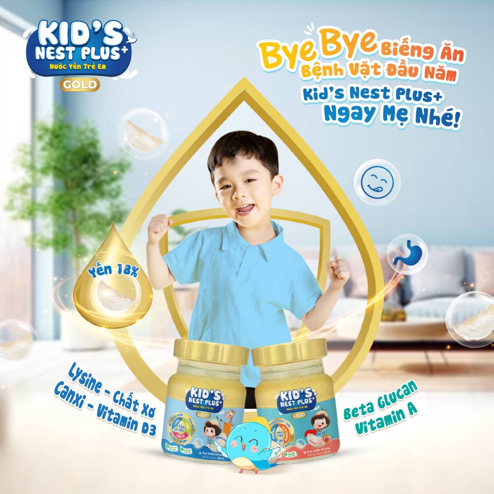Yến Sào Cho Bé Hộp 6 Hũ Kid's Nest Plus+ GOLD Hỗ Trợ Sức Khỏe Trẻ Ăn Ngon Cao Lớn (6 hũ x 70ml)