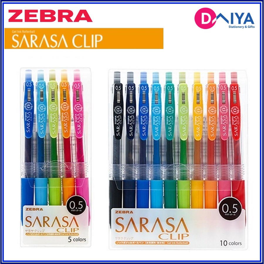 Bút gel zebra sarasa clip 0.5 mm, bộ 5/10 màu