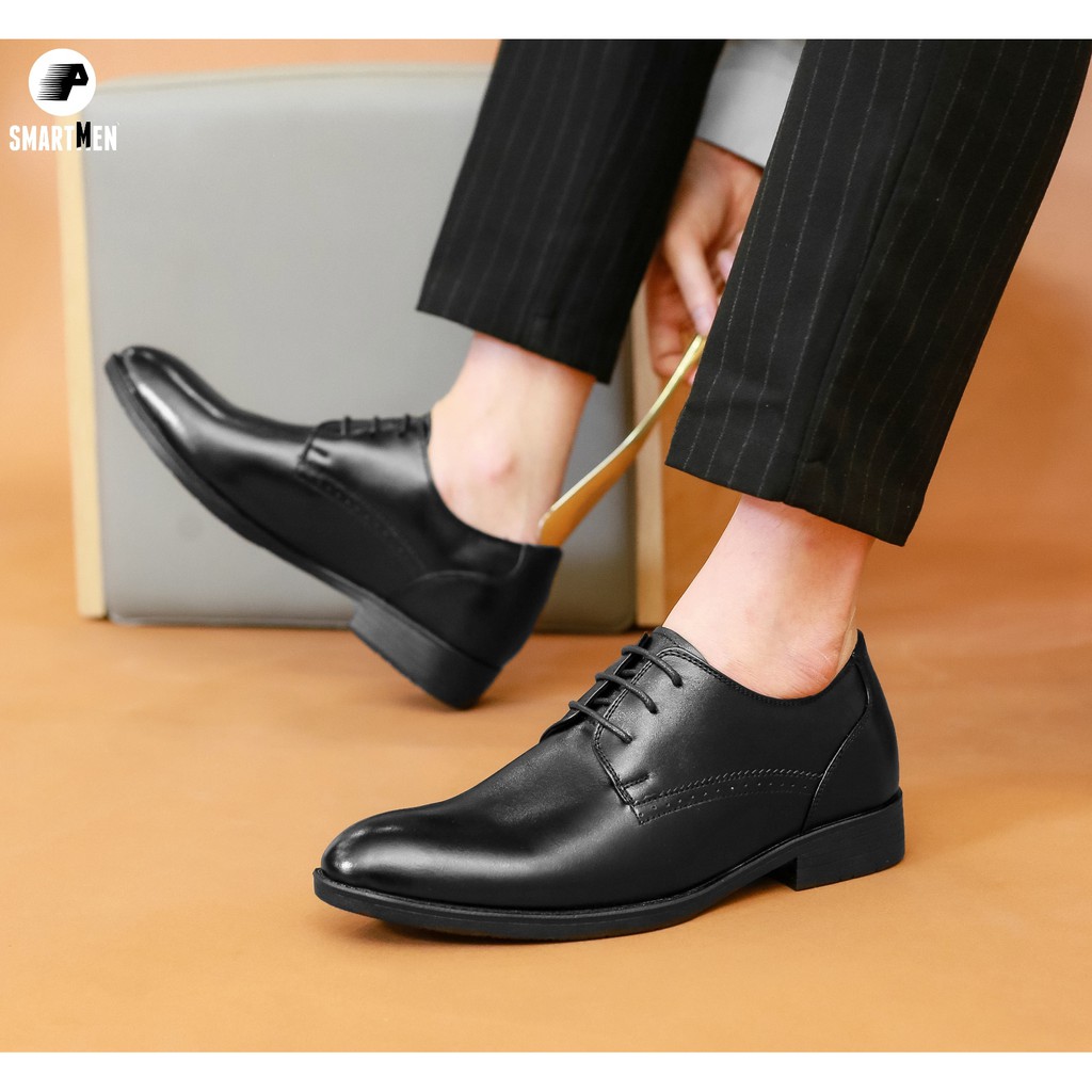Giày Công sở tăng chiều cao da bò thật SMARTMEN GD3-02 Đen