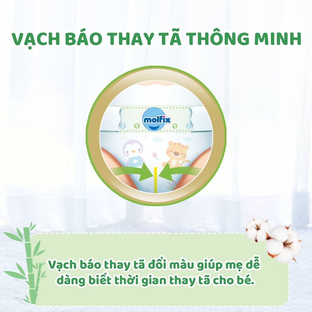 [Đơn 399K Tặng 2 miếng tã quần size L ]  Tã/bỉm dán Molfix Thiên nhiên Jumbo M (6kg - 11kg) - Gói 48+6 miếng