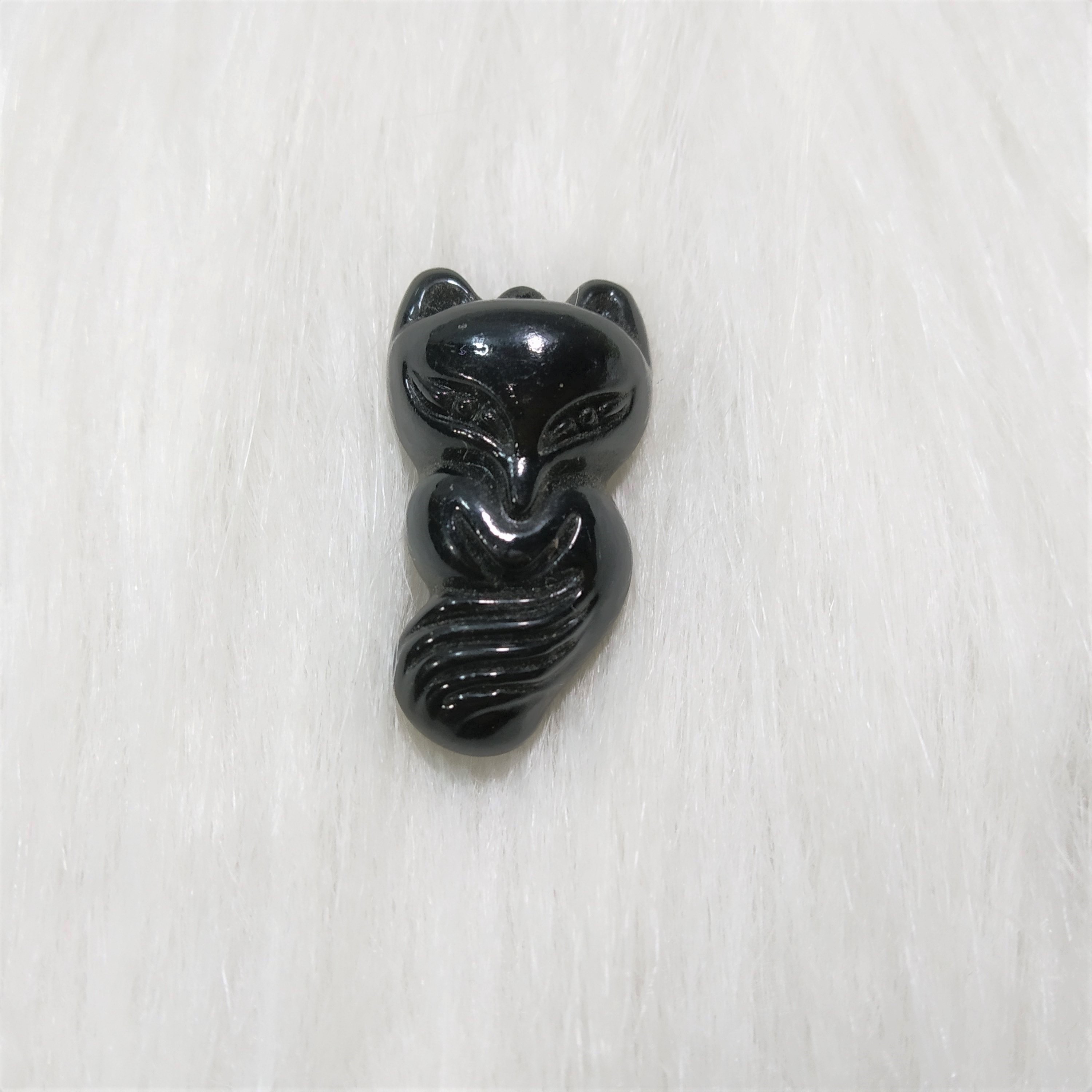 Mặt dây chuyền hồ ly đá Obsidian đen N1