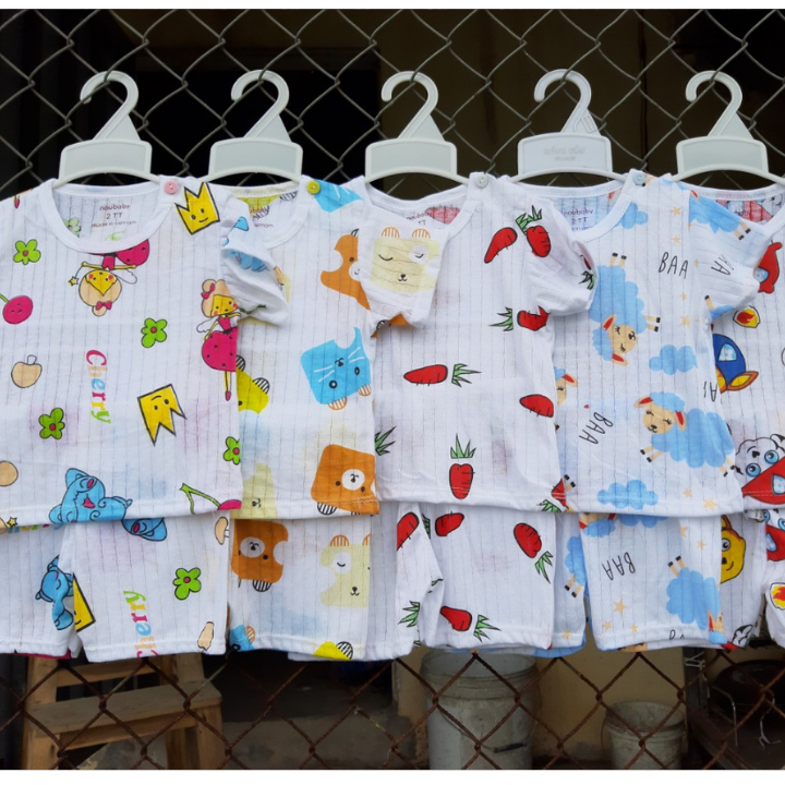 Combo 5 bộ cộc cotton giấy cài vai cho bé