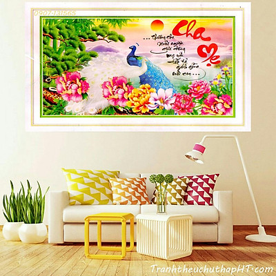 Tranh đính đá mẫu mới Cha Mẹ-KT:93x60cm