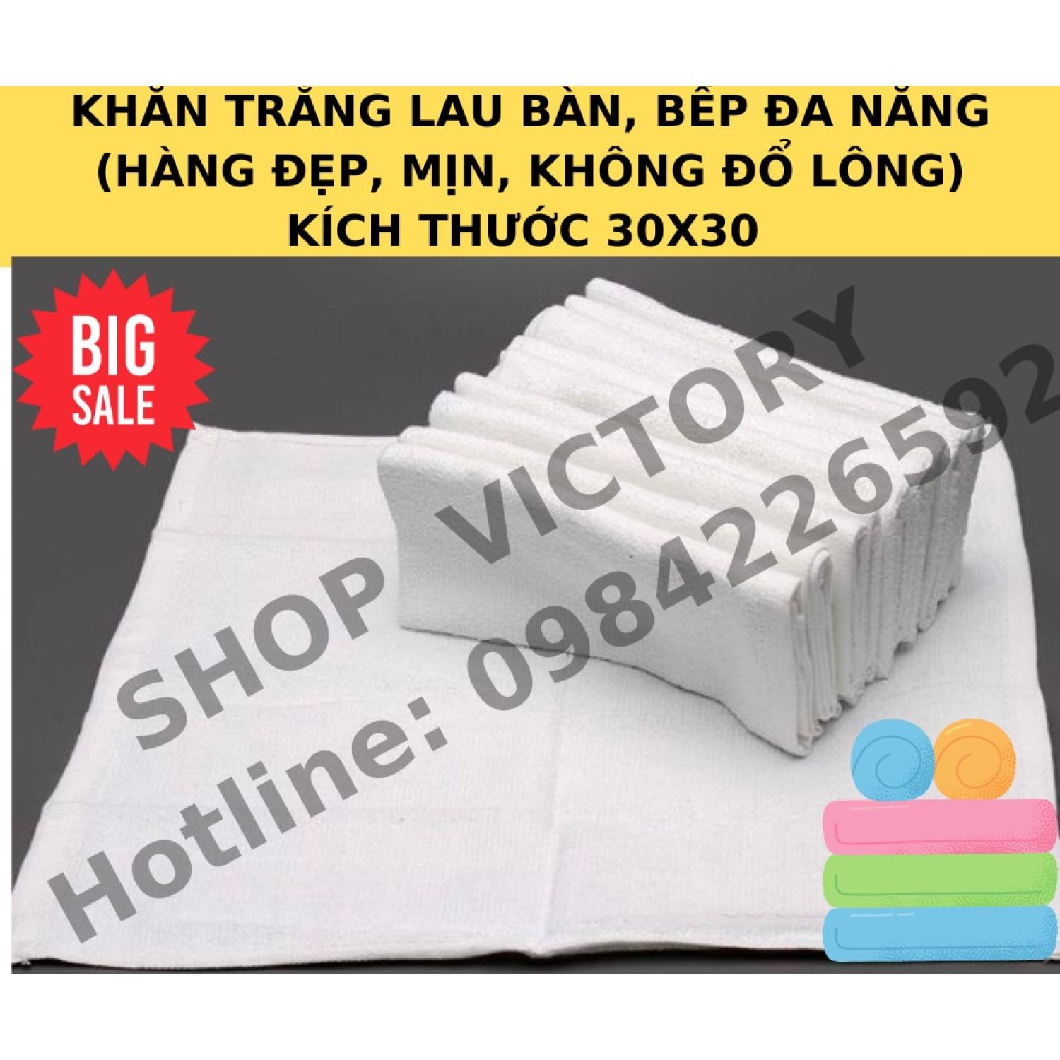 COMBO 10  Khăn Trắng/Màu Lau Bàn/Bếp Kích thước (30x30)cm