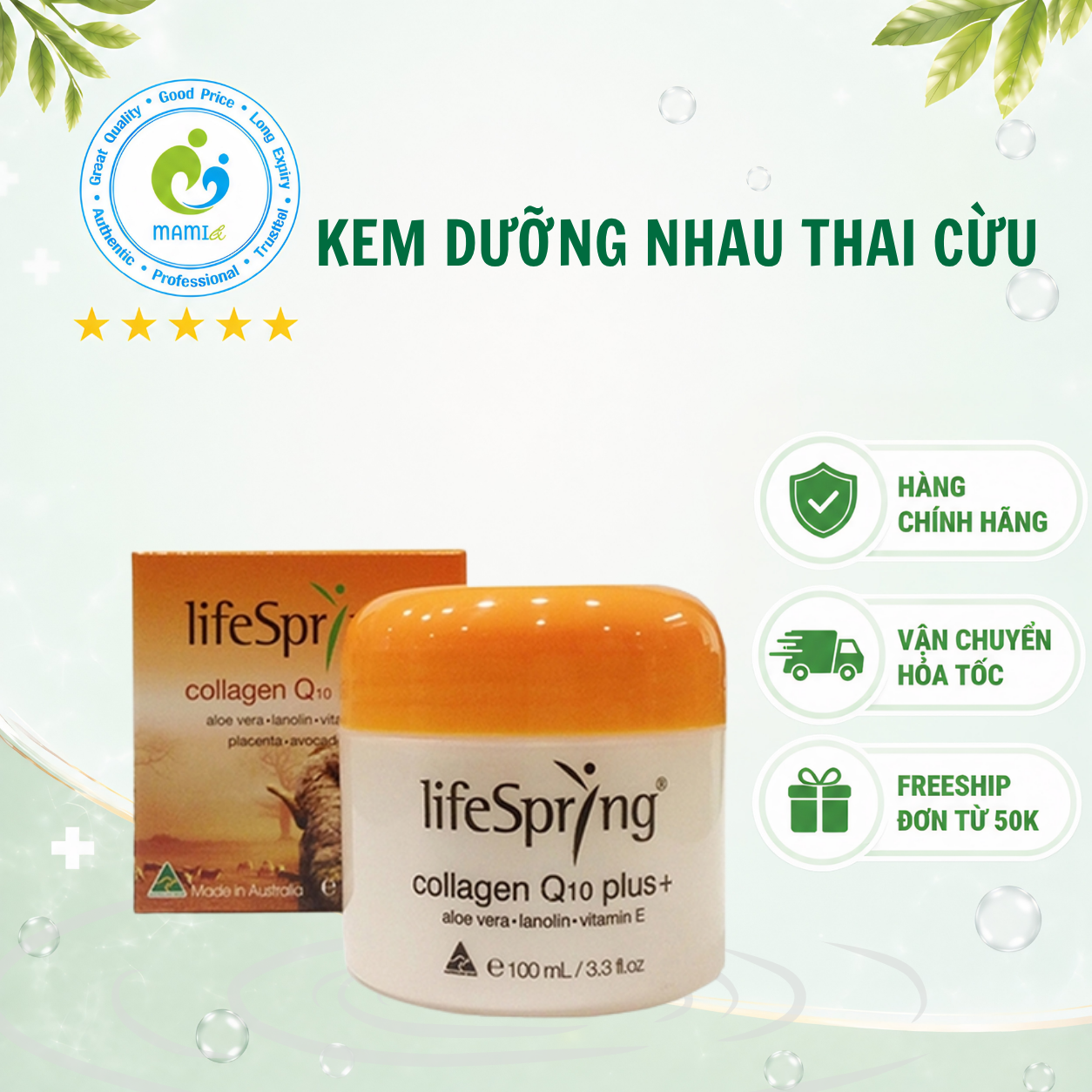 Kem dưỡng da nhau thai cừu LifeSpring Collagen Q10 Plus+ giúp chống lão hóa, giảm thâm nám, Úc (100ml)