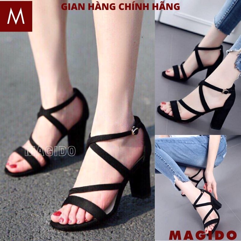 Giày cao gót quai chéo - giày sandal cao gót nữ 7 phân - dép cao gót quai cài đế vuông nữ tính bánh bèo tiểu thư thời trang trẻ trung hàn quốc - METSHOP