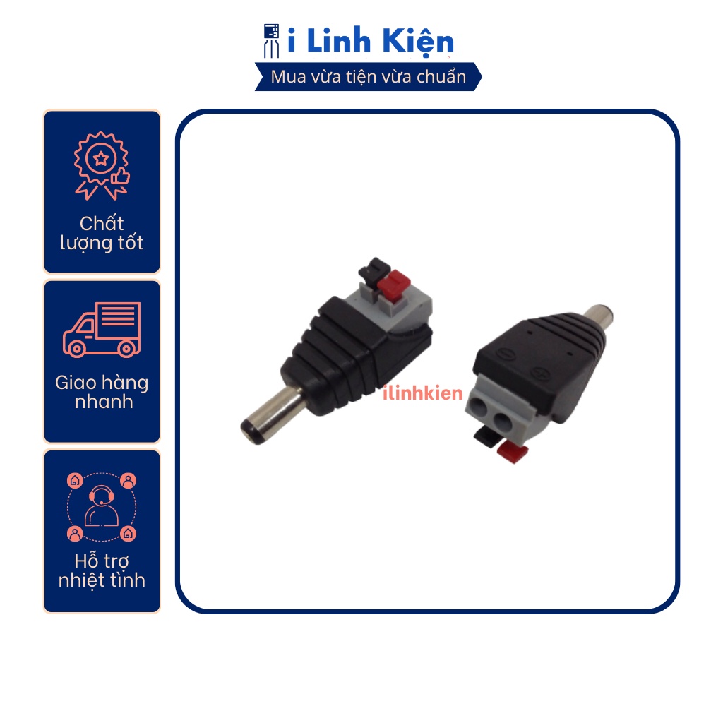 Jack nguồn DC đực 5.5x2.1mm đấu dây chốt cài