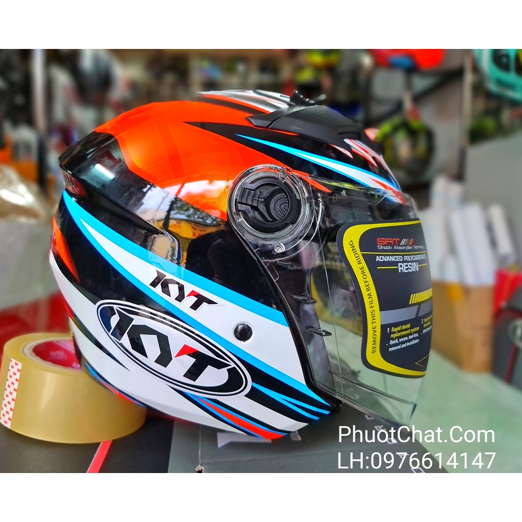 Combo nón bảo hiểm 3/4 2 kính m268 dán tem logo kyt