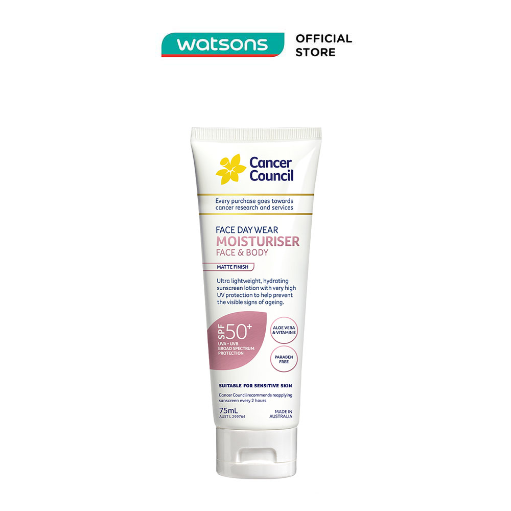 Kem Chống Nắng Cancer Council Face Day Moisturizer Dưỡng Ẩm Dành Cho Da Mặt SPF50+ UVA-UVB 75ml