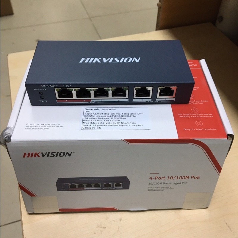 Switch Poe HIKVISION 6 cổng, 2 cổng Uplink DS-3E1106P-EI/M  1106(chính hãng)