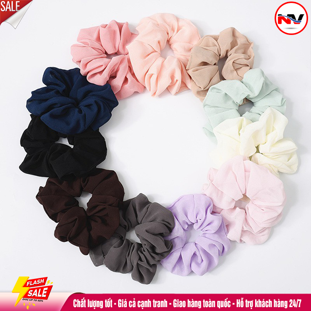 Dây Buộc Tóc Scunchies Vải Phi Bóng Trơn Hàn Quốc Cho Nữ