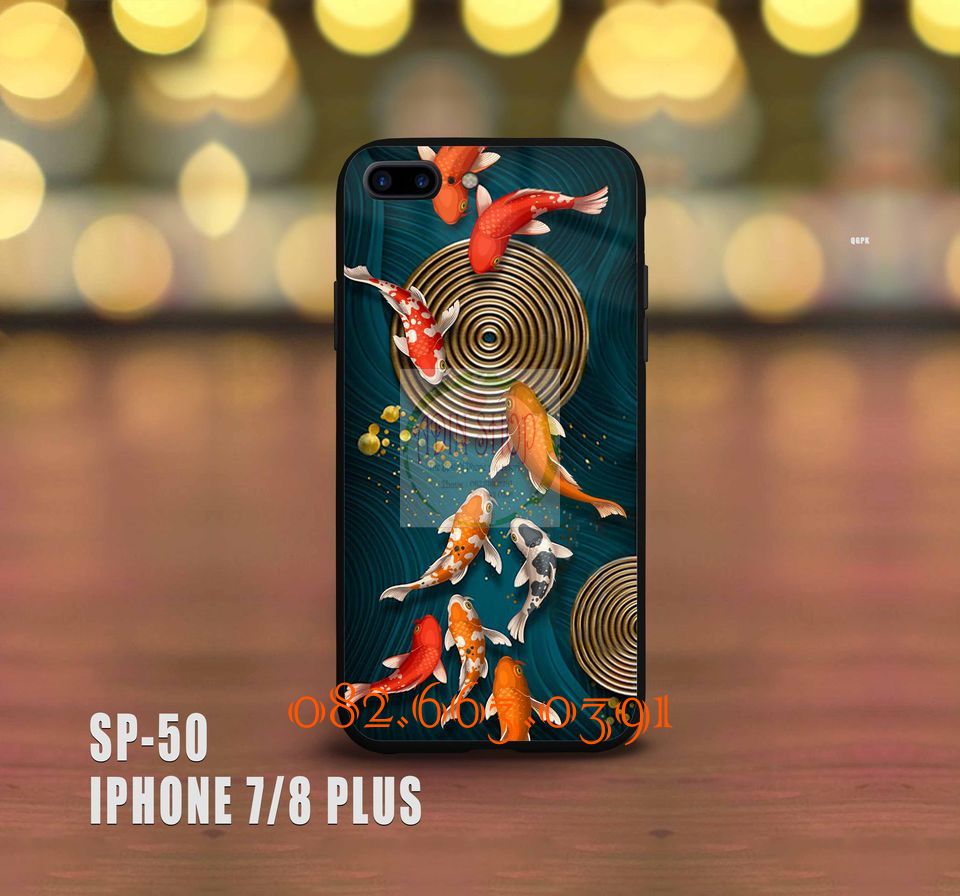 Ốp lưng kính IPhone 7 plus/ 8 plus hình cá koi đẹp