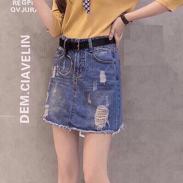 Chân váy bò rách / Chân váy jean rách (có 3 size M.L.XL)
