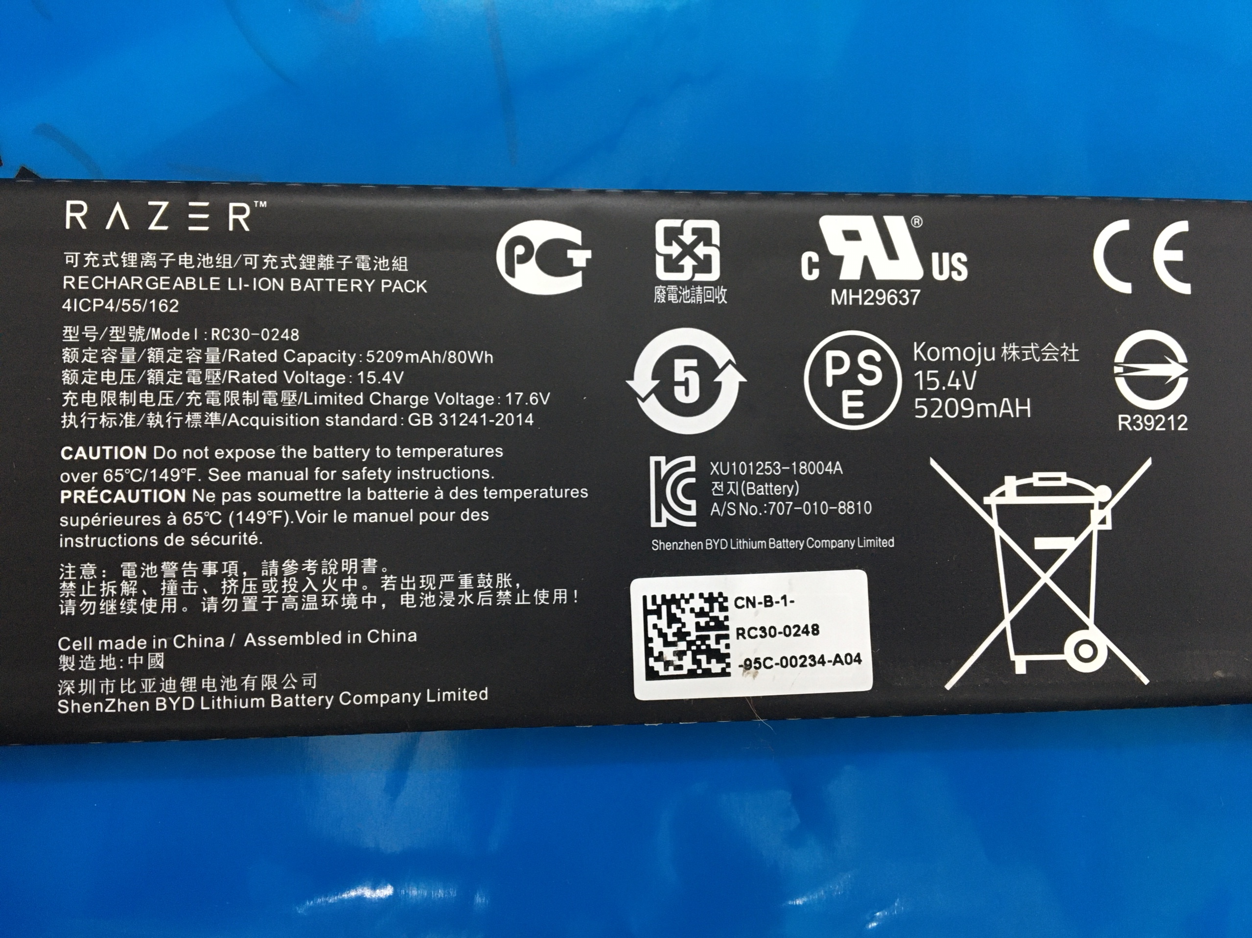 Pin(battery)Original Razer Blade 15 Advanced 2018 80Wh Rc30 0248 Zin