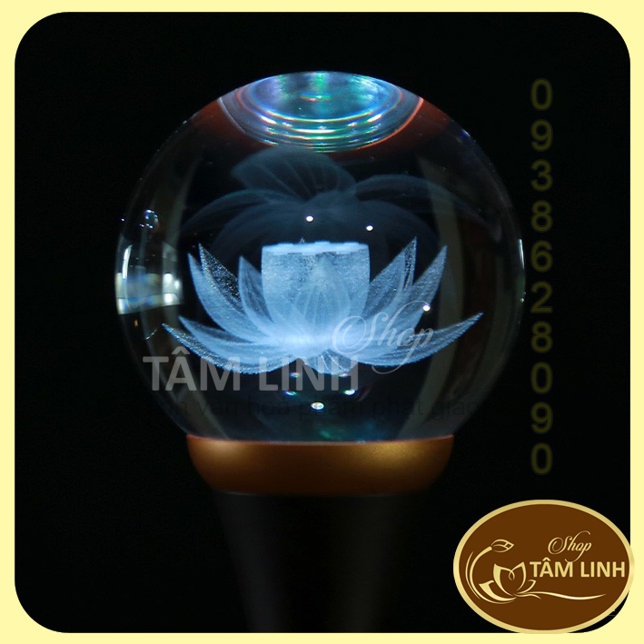 Cặp đèn thờ Pha lê Hoa sen hình Cầu đèn led sáng nhiều chế độ siêu đẹp