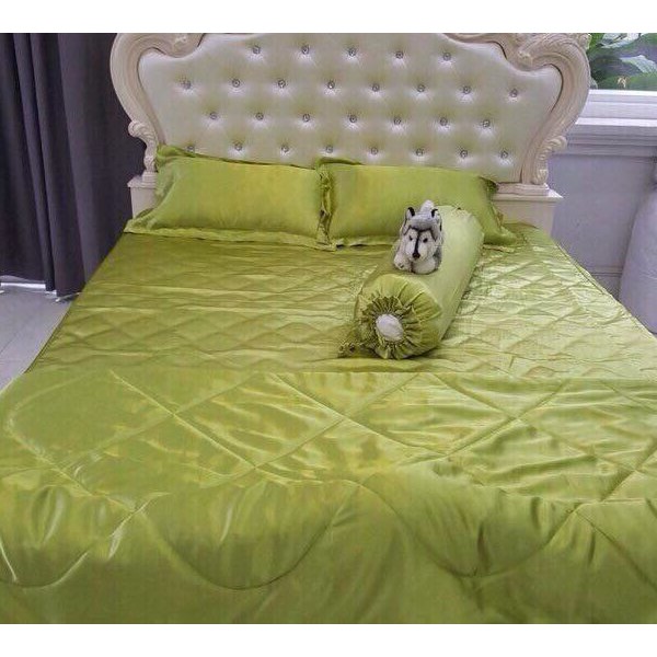 (Loại 1) Bộ Ga Gối Phi Lụa 4 Món Cao Cấp Lan Bedding Màu Xanh Cốm